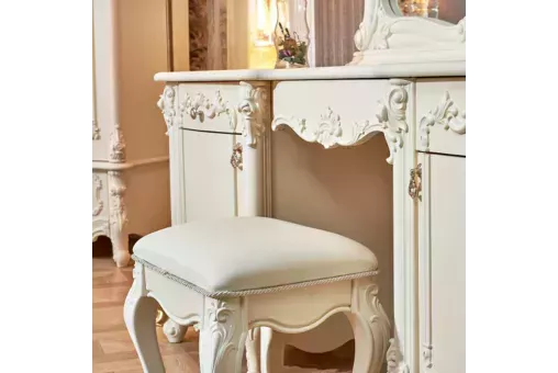 Туалетный стол с зеркалом и пуфом Элиза крем
