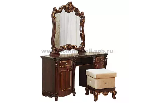 Туалетный стол с зеркалом и пуфом Лорена темный орех