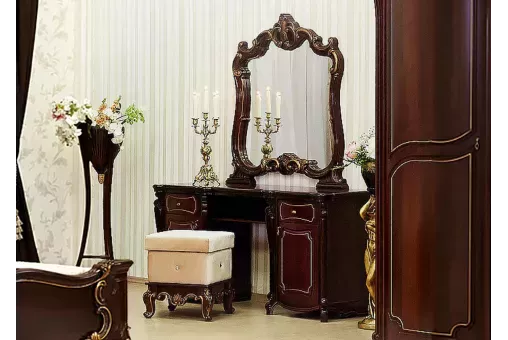 Туалетный стол с зеркалом и пуфом Лорена темный орех