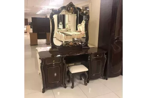 Туалетный стол с зеркалом и пуфом Лорена темный орех