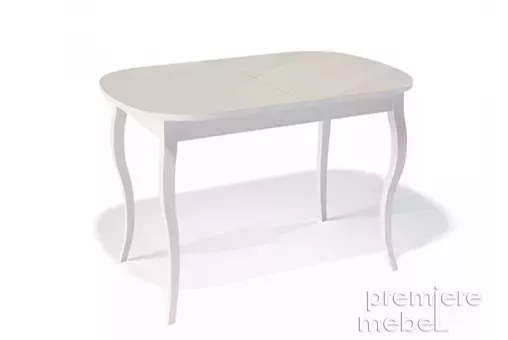 Стол обеденный 1300C белый / стекло крем сатин